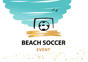Sketch vector illustration. Element design poster, banner, card, logo, certificate template for football, soccer school, hobby. Ball in goal