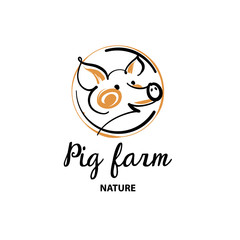 Sketch image illustration.  Image of hand-drawn face, head pig.