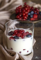 Yogurt with berries, cranberries and raspberries