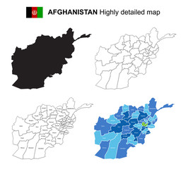 Afghanistan - Isolated vector highly detailed political map with regions, provinces and capital. All elements are separated in editable layers EPS 10.