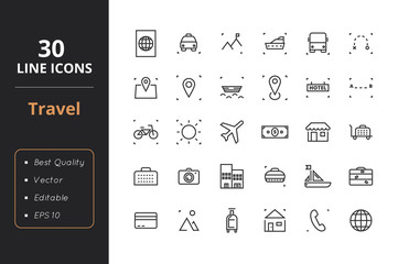 30 Travel Line Icons