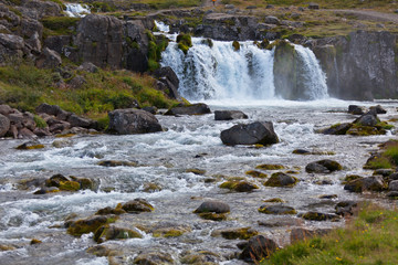 Summer Iceland Landscape with a Waterfall