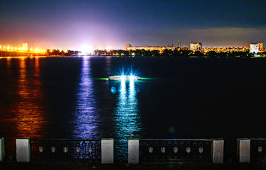 Night embankment of the city Dnepr.. Evening Lighting. Dnepropetrovsk, Dnipropetrovsk, Dnipro, Ukraine.