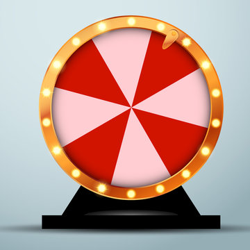 Lottery online casino fortune wheel in golden circle with red and white stripes