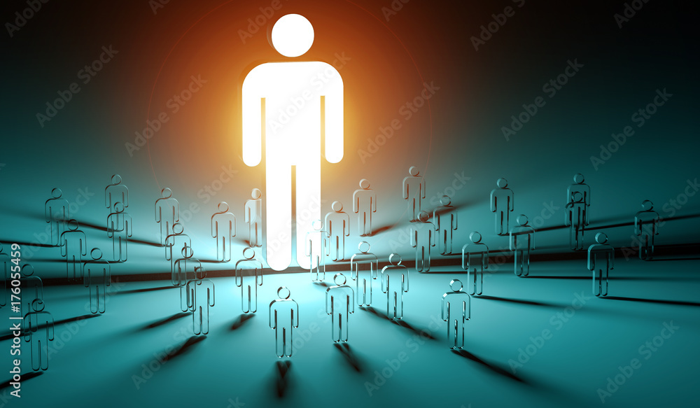 Poster leader illuminating a group of people 3d rendering