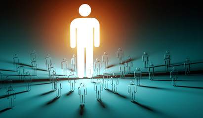 Leader illuminating a group of people 3D rendering