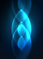 Glowing modern geometric shapes in dark space