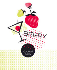 summer tropical cocktail party poster vector illustration. geometry modern style drink and berries elements