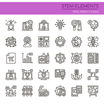 STEM Elements , Thin Line and Pixel Perfect Icons.