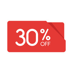 Special offer sale red rectangle origami tag. Discount 30 percent offer price label, symbol for advertising campaign in retail, sale promo marketing, Isolated vector illustration