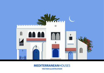 Mediterranean Moroccan or Arabic style houses set. Vector Illustration