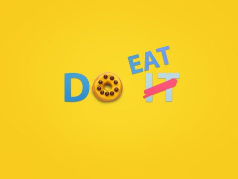 Creative composition of letters and doughnut