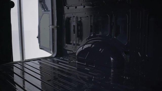 Cargo minivan, view of the cargo hold, camera movement.
