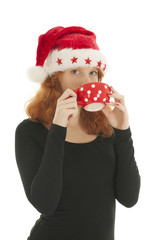 Christmas woman drinking chocolat