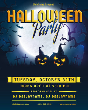 Halloween party invitation. Vector flyer.