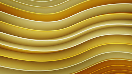 Yellow wavy curves abstract 3D rendering