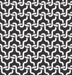 Monochrome seamless pattern of intertwined stripes. Abstract repeatable background.
