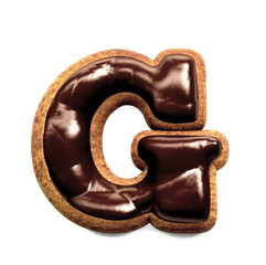 Gingerbread Biscuit Font decorated with Chocolate icing, Letter G. 3d rendering isolated on White Background 