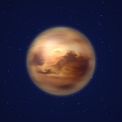 Planet venus background night sky cartoon style. Planet venus against the background of the night sky in cartoon style for designers and illustrators. Celestial body as a vector illustration