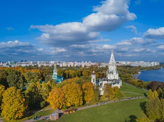 Fotobehang Church of Ascension in Kolomenskoe - Moscow Russia - aerial view © Nikolai Sorokin