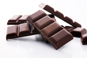 close up of chocolate bars isolated on white background.