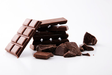 close up of chocolate bars isolated on white background.