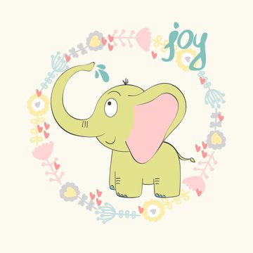 vector illustration of a cartoon happy elephant