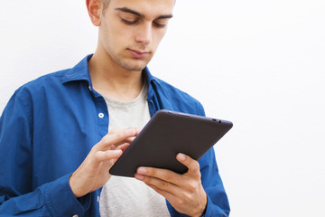 isolated young with digital tablet