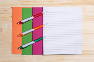 School notebooks and pens