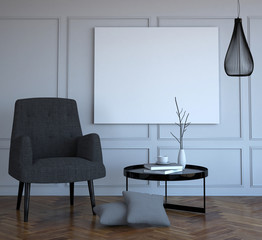 mock up poster in modern stylish interior background, 3D render