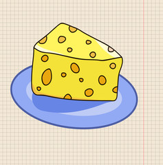 a sheet of a notebook, a drawing of cheese