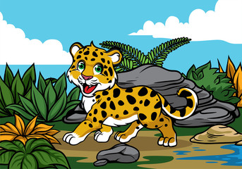 Naklejka premium young leopard in the jungle