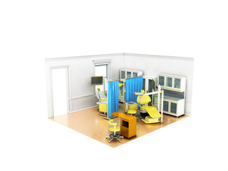 Fototapeta premium Isometric dental surgery yellow design nightstands with medicines 3D render on white background no shadow