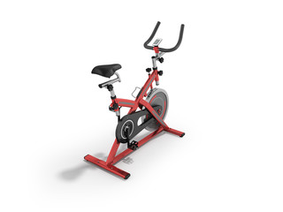 Modern exercise bike red perspective 3d render on white background