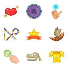 Documentary icons set, cartoon style