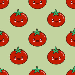 funny tomato kawaii character, seamless pattern design for wallpaper, print, poster, wrapping paper, textile. vegan Flat design Vector Illustration Eps10