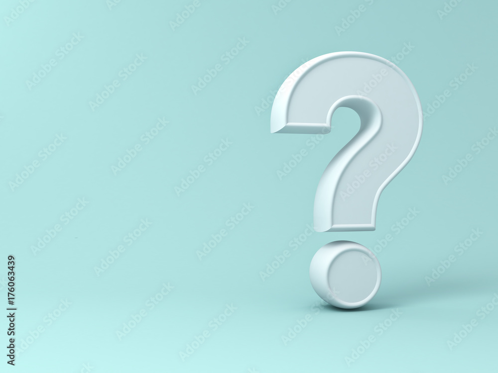 Poster question mark on green pastel color background with shadow and blank space . 3d rendering.
