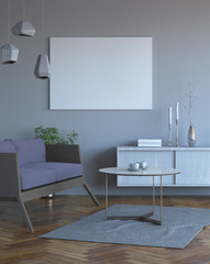 mock up poster with vintage hipster loft interior background, 3D rendering