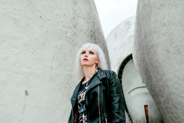 Portrait of stylish blonde grunge young woman 