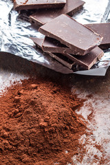 Dark cocoa powder and chocolate.