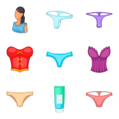 Sexy lingerie icons set, cartoon style