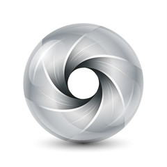 Metallic 3D circle logo with glossy steel blades