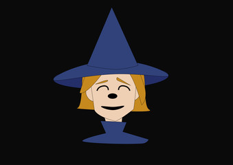 head of a witch in a purple hat on a dark background