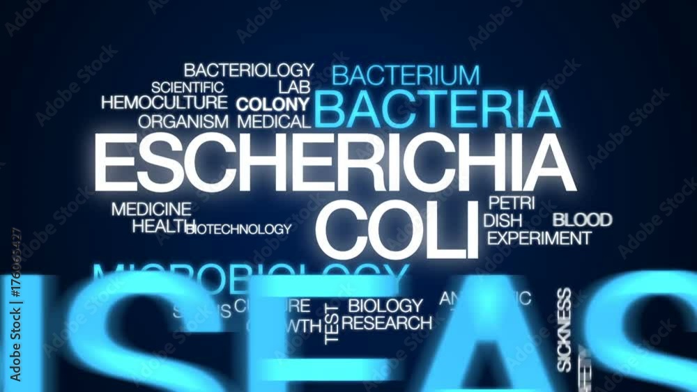 Sticker escherichia coli animated word cloud, text design animation.