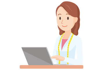 Illustration of a female nutritionist operating a laptop - upper body