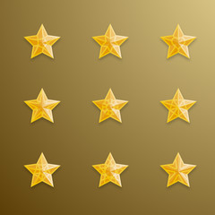 Obraz premium Christmas star symbol gold color with pattern and shadow set illustration isolated on gold gradient background