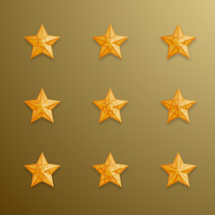 Obraz premium Christmas star symbol gold color with pattern and shadow set illustration isolated on gold gradient background