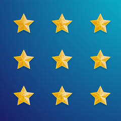 Christmas star symbol gold color with pattern and shadow set illustration isolated on blue gradient background