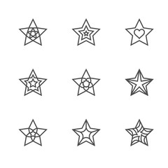 Christmas star symbol outline stroke design black and white color with pattern set illustration isolated on white background