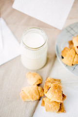 Beautiful breakfast - croissants with the fresh milk.